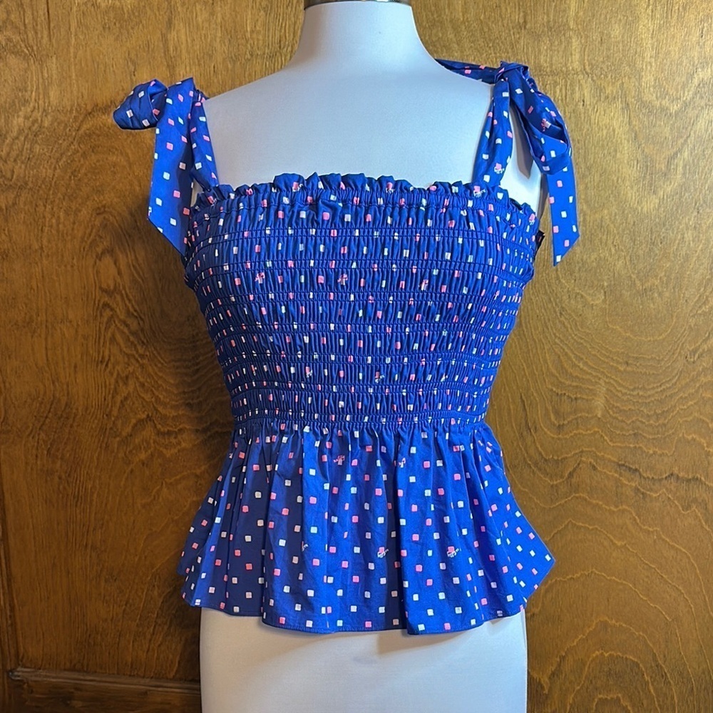 Lilly Pulitzer Rivera Smocked Top – Borealis Blue Lilly Squared – Size XS - NWT
